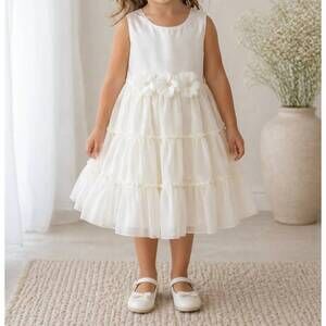 NEW MILON sheer flowers pearls dress in off-white